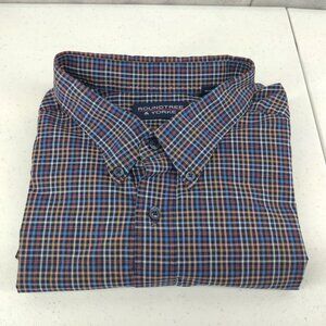 Roundtree Yorke Shirt Men 3XB‎ XXXL Big Blue Plaid Check Button Long Sleeve 3XL